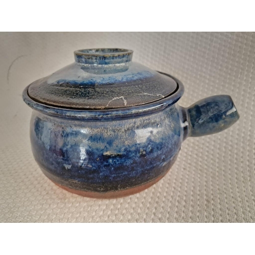 667 - Vintage Handmade Pottery Casserole Dish, Believed to be Lapithos Pottery(?), Part Glazed with Short ... 