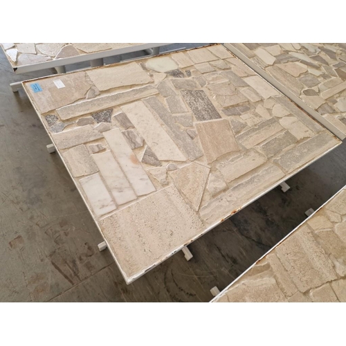 718 - Mosaic Stone Top Garden / Patio / Café Table with White Finish Metal Surround and Pedestal Leg, (App... 