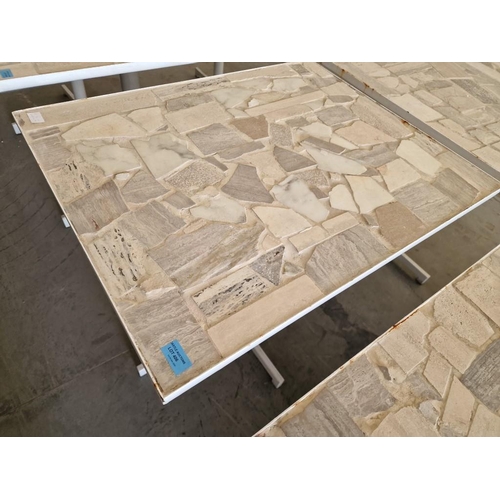 721 - Mosaic Stone Top Garden / Patio / Café Table with White Finish Metal Surround and Pedestal Leg, (App... 