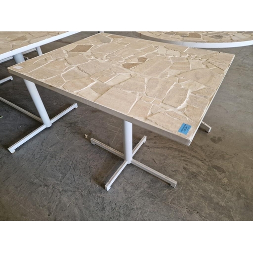 723 - Mosaic Stone Top Garden / Patio / Café Table with White Finish Metal Surround and Pedestal Leg, (App... 