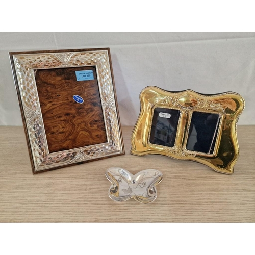 734 - 2 x Decorative Photo Frames, One with Silver, Together with 'Serkos' White Metal Butterfly Dish, (3)