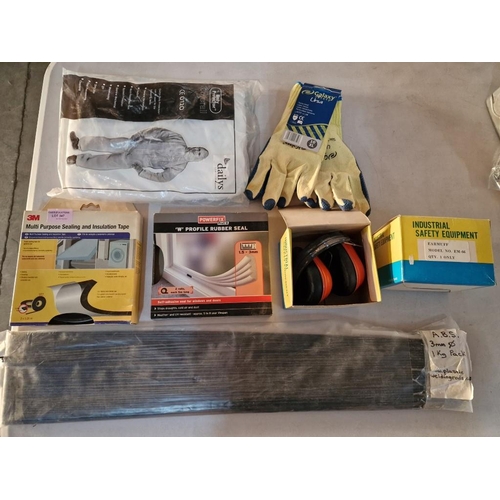 739 - Assorted Items; Plastic Welding Rods, 2 x Industrial Ear Muffs, Latex Gloves, Plastic Coveralls and ... 