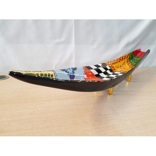 138 - Tom's Drag Drag Bowl Boat Shaped (L;87cm x H:12 - 16cm), (Elegant Oblong Bowl on 4 x Gold Pumps - Le... 