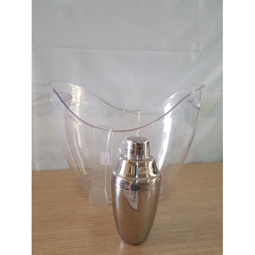 509 - Large Modern Plastic Ice Bucket with Plastic Ice Tong and Stainless Steel Shaker (3pcs)