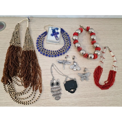 749 - Collection of Costume Jewellery; Necklaces, Cross Pendant, Owl Necklace, Butterfly & Dragon Fly Clip... 