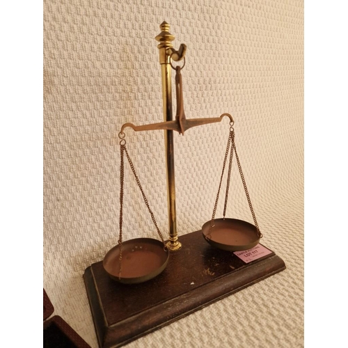 758 - Vintage Balance Scales on Wooden Base, Together with Cased Technical Drawing / Drafting Set, (2)