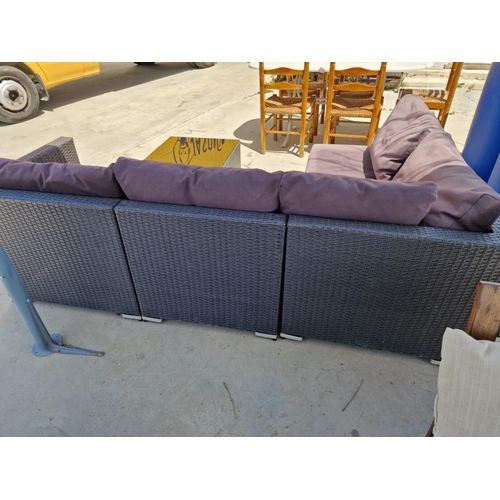 205A - 'L' Shape Ratan Garden / Patio Sofa with Cushions and Matching Glass Top Coffee Table, (2)