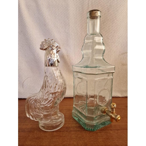 227 - Vintage Glass Bottle Dispenser, Together with Cockerill Shape Decanter with White Metal 'Head' / Top... 