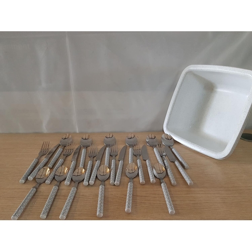 513 - Stainless Steel Cutlery Set with Decorative Modern Plastic Handles (24pcs) Together with Small Squar... 