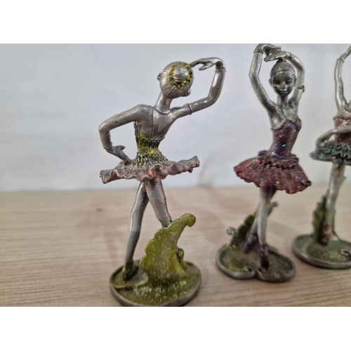 41 - 3 x Hand Painted Vintage Pewter Ballerinas, Possibly Italian, (Approx. H: 14cm Max), (3)