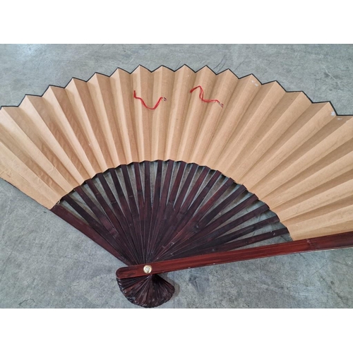 49 - Large Hand Painted Oriental Fan, (Approx. 130 x 70cm Overall)