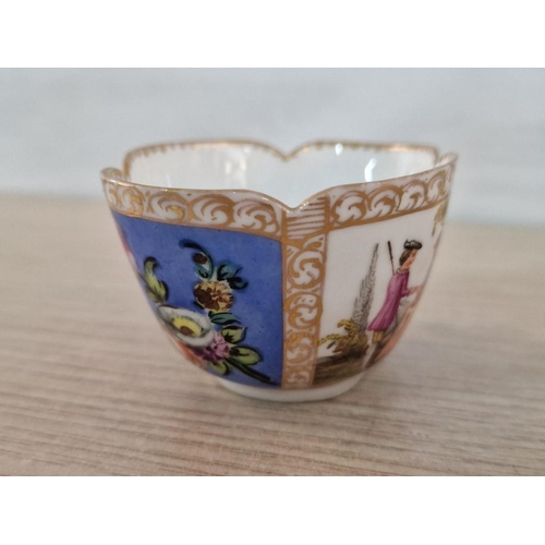 9 - Antique Dresden Augustus Rex Helen Wolfsohn Quatre Foil Cabinet Cup & Saucer, Circa 1880