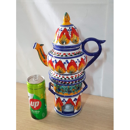 77 - Italian Ceramic Hand Made / Hand Painted Tea / Coffee Pot with Lid and Stand / Burner Together with ... 