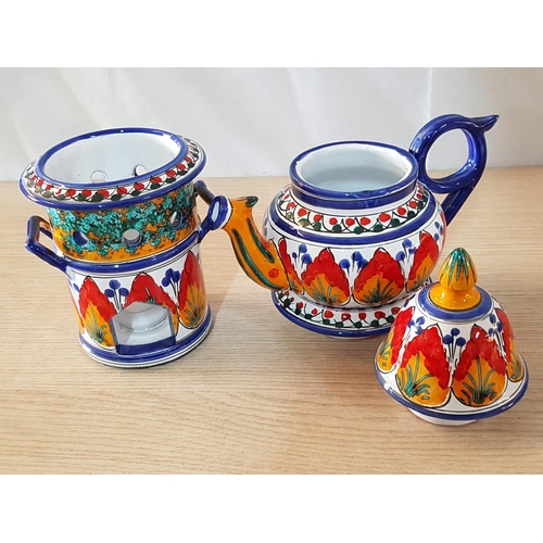 77 - Italian Ceramic Hand Made / Hand Painted Tea / Coffee Pot with Lid and Stand / Burner Together with ... 