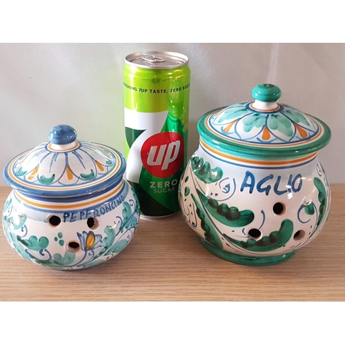 78 - Collection of Italian Ceramic Kitchenware; 2 x Herb Lidded Jars and 3 - Handles