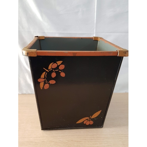 79 - Vintage Metal Office Bin Black Painted and Fruit Design (33 x 33 x 33.5cm)