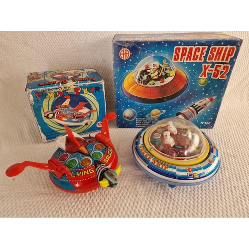 781 - 2 x Vintage Tin Space Age Toys; Bump & Go Space Ship X-52 #126 with Original Box, Together with 'Fly... 