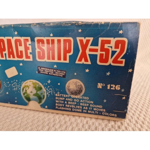 781 - 2 x Vintage Tin Space Age Toys; Bump & Go Space Ship X-52 #126 with Original Box, Together with 'Fly... 