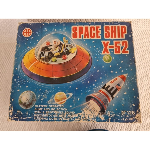 782 - 2 x Vintage Tin Space Age Toys; Bump & Go Space Ship X-52 #126 with Original Box, Together with 'Ech... 