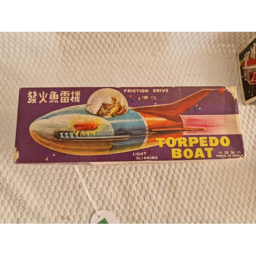 784 - 2 x Vintage Space Age Toys / Models; Friction Drive 'Torpedo Boat' in Original Box and 'Moon Scout' ... 