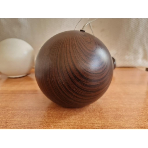 787 - Modern Spherical Lighting; Wood Effect Hanging Light, Together with 3 x White Colour Wall Lights wit... 