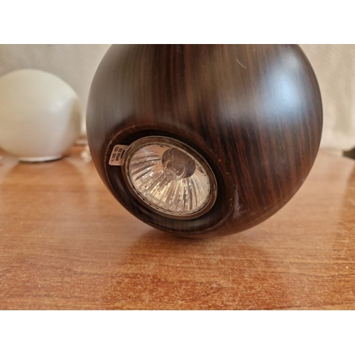 787 - Modern Spherical Lighting; Wood Effect Hanging Light, Together with 3 x White Colour Wall Lights wit... 