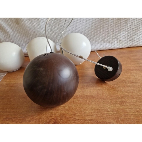 787 - Modern Spherical Lighting; Wood Effect Hanging Light, Together with 3 x White Colour Wall Lights wit... 