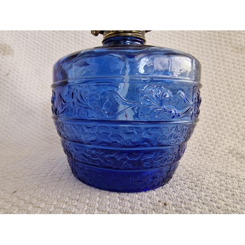 21 - Vintage Oil Lamp with Decorative Blue Glass Base and Glass Funnel, (Approx. H: 39cm)