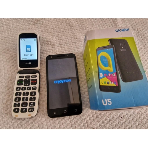 45 - 2 x Mobile Phones; Alcatel U5 with Box and 'Doro' Flip Phone, * Basic Test and Both Working *, (2)