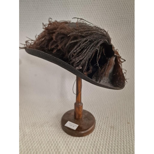 49 - Vintage Wooden Hat Stand, Together with Feather Hat, (2)