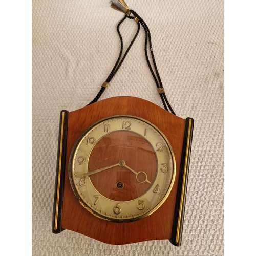 61 - Vintage Wall Hanging Wooden Clock with Mechanical Movement, (a/f, untested)