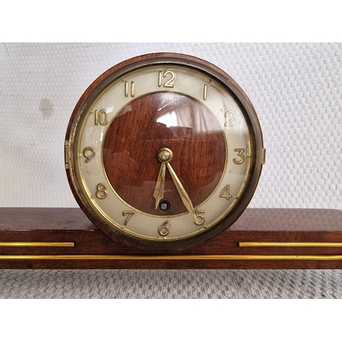 62 - Art Deco Style Wooden Mantel Clock with Mechanical Movement, (a/f, untested)