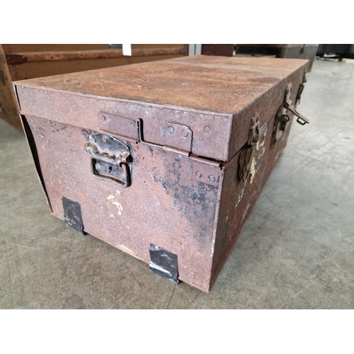 39 - Metal Trunk with Handles, Brass Fittings & Side Slider Catches, (Approx. 69 x 40 x 30cm)