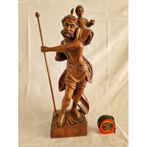 55 - Carved Wood Figure of St Christopher Carrying Jesus, (Approx. H: 53cm)