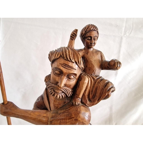 55 - Carved Wood Figure of St Christopher Carrying Jesus, (Approx. H: 53cm)