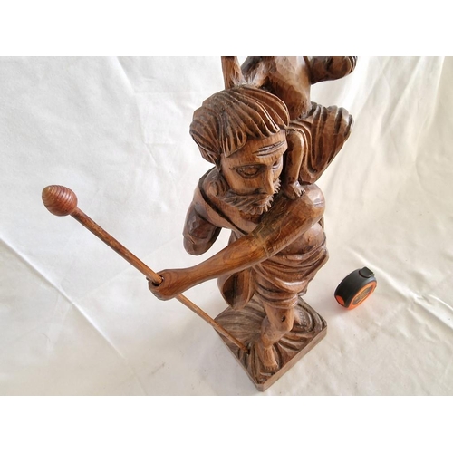 55 - Carved Wood Figure of St Christopher Carrying Jesus, (Approx. H: 53cm)