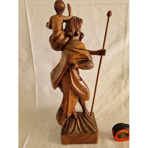 55 - Carved Wood Figure of St Christopher Carrying Jesus, (Approx. H: 53cm)