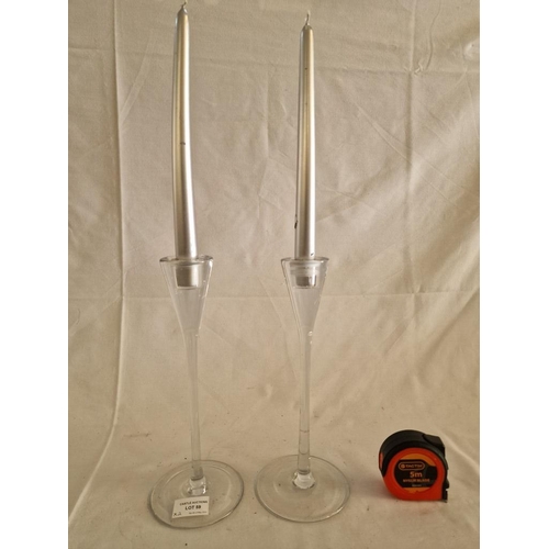 59 - Pair of Stylish Scandinavian Tall Glass Candle Holders, (Approx. H: 28cm), (2)