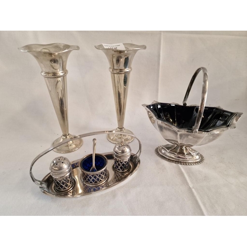 67 - Collection of Decorative Silver Plated Tableware; 2 x Bud Vases, (H: 18cm), Bon Bon Dish with Liner,... 