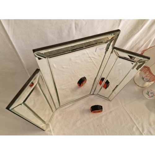 69 - Art Deco Style Triplex Bevelled Edge Dressing Table Mirror, (Approx. 50 x 57cm Overall)