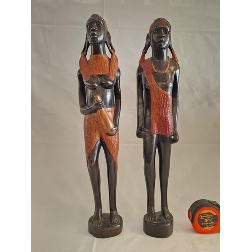 70 - Wooden Kenyan Masai Couple, (Approx. H: 52cm), (2)