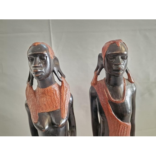 70 - Wooden Kenyan Masai Couple, (Approx. H: 52cm), (2)