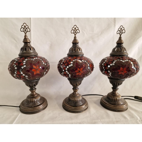 71 - Set of 3 x Matching Mosaic Glass Table / Side Lamps, (Approx. 39 x 16cm Overall), * Working When Lot... 