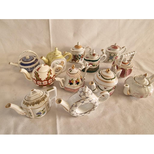 72 - Collection of 12 x 'Porcelain Art' Miniature Teapots, (Ave. H: 8cm), (12)