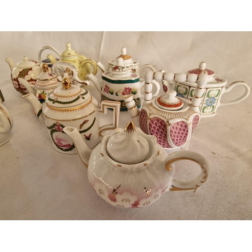 72 - Collection of 12 x 'Porcelain Art' Miniature Teapots, (Ave. H: 8cm), (12)