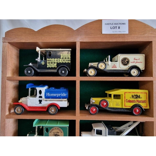 8 - Lledo Wall Hanging Wooden Display Case with Original Box, Containing 15 x Lledo Die Cast Vintage Mod... 