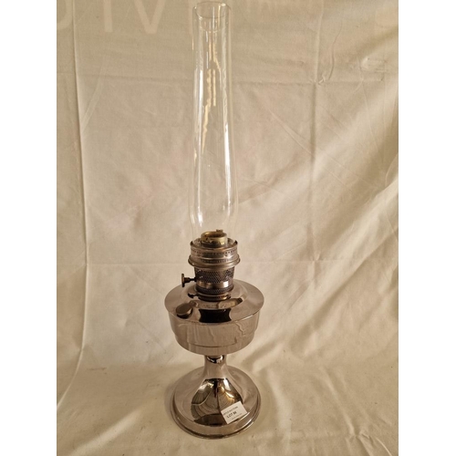 86 - Vintage Chromed Oil Lamp with Glass Funnel, (Approx. H: 60cm)