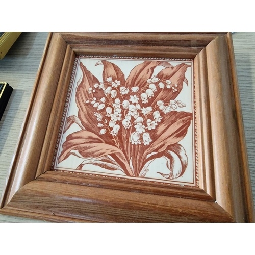 90 - Framed Vintage 'Lily of the Valley' Tile (24 x 24cm) Together with 2 Mounted and Framed Silhouette '... 