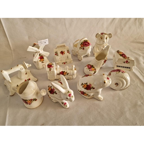 93 - Collection of 12 x Novelty Pieces of 'Cottage Rose' Fine Bone China, (Ave. 12cm)