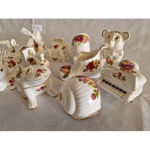 93 - Collection of 12 x Novelty Pieces of 'Cottage Rose' Fine Bone China, (Ave. 12cm)